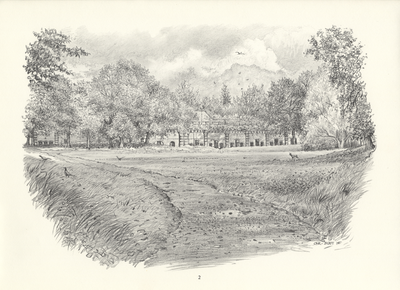 809988 Gezicht vanaf het terreplein op de bomvrije kazerne op het fort Rhijnauwen te Bunnnik.